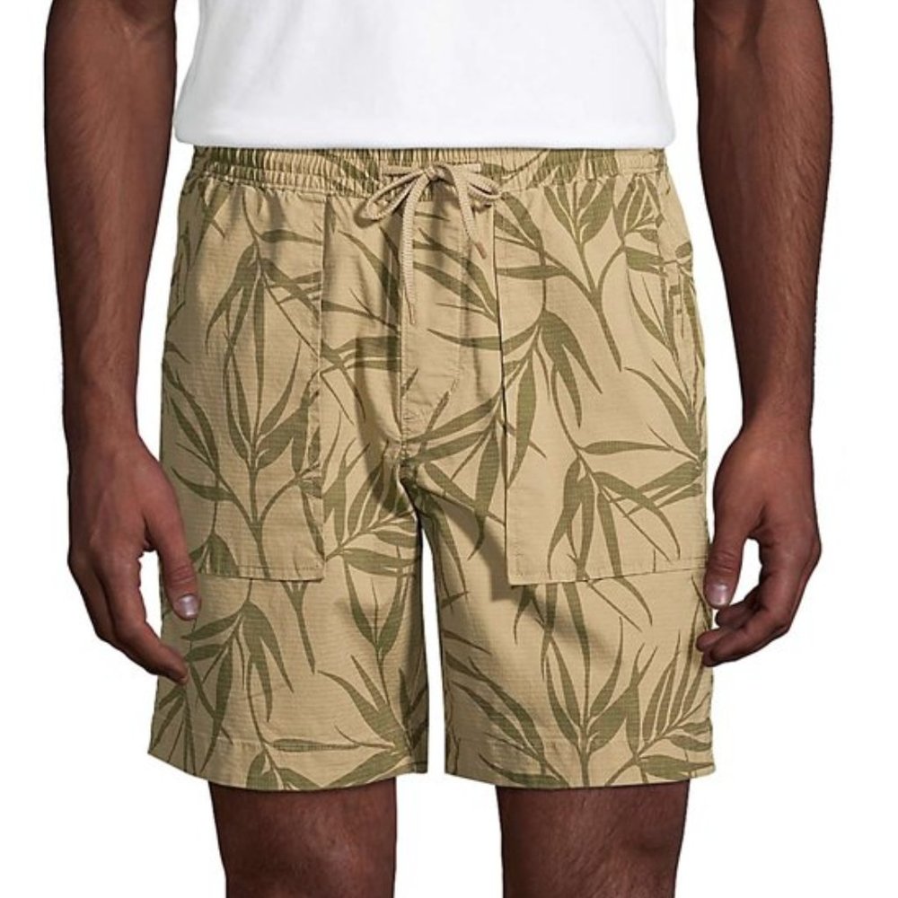 NWT Lands' End Men Khaki Palm Unlined Volleyball Shorts Beach Size XXL $60 FF269
